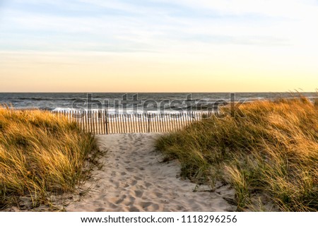 Sunset in a November day, at Hamptons Beach New York