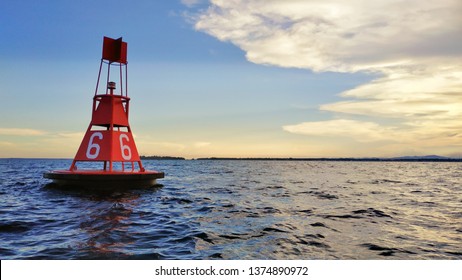 Sunset with Ocean Buoy. Great Image of Sea Background