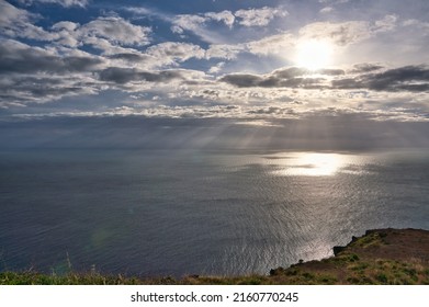 Sunset, ocean view, Madeira Funchal, Atlantic ocean background.