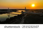 Sunset at the Okavango river bridge in Botswana, Africa