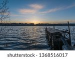 Sunset with old dock on small remote lake in Northern Wisconsin