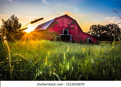Sunset At The Old Red Barn In Belden Mississippi