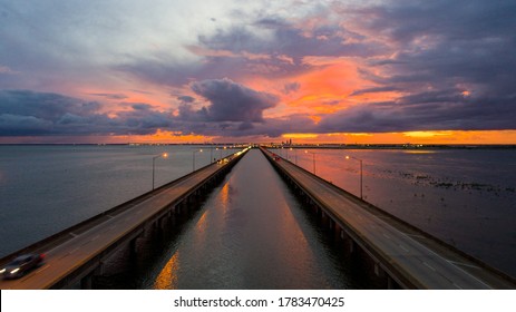 Sunset On The Alabama Gulf Coast Over Mobile Bay 