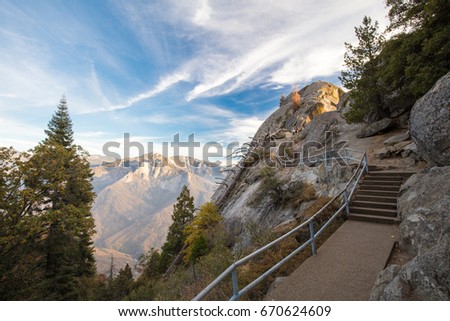 Sunset on an autumn evening at Moro Rock in Sequoia National Park, California, USA