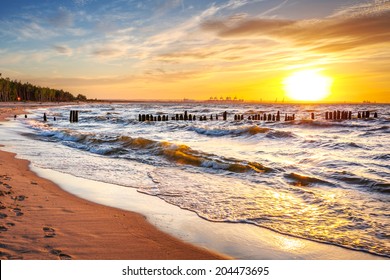 Sunset On The Beach At Baltic Sea In Poland