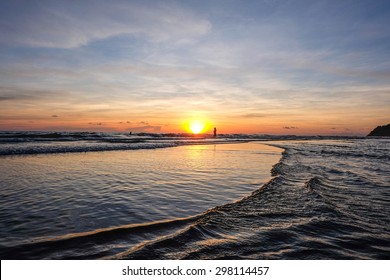 Sunset On The Beach Is Dark Light And  Be Strong Sunlight Before Sunset And Vintage Style