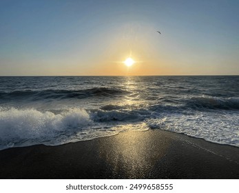 Sunset on a beach in the evening
