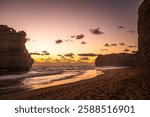 Sunset on the beach, at Gibson Steps beach, Great Ocean Road, Princetown, Victoria, Australia