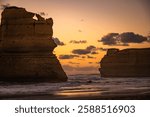 Sunset on the beach, at Gibson Steps beach, Great Ocean Road, Princetown, Victoria, Australia