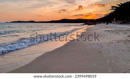 sunset on the beach of Koh Samet Island Rayong Thailand, the white tropical beach of Samed Island with a turqouse colored ocean