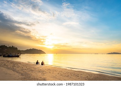 Sunset on the Sunset Beach of Lipe Island, Satun, Thailand.