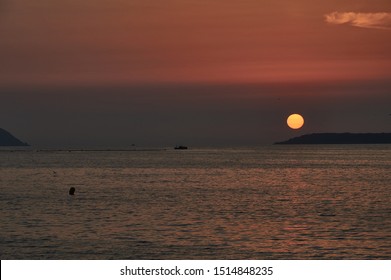 Sunset On The Beach Of Samil De Vigo. Rías Baixas, Pontevedra, Galicia, Spain