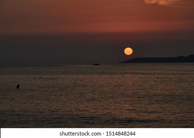 Sunset On The Beach Of Samil De Vigo. Rías Baixas, Pontevedra, Galicia, Spain