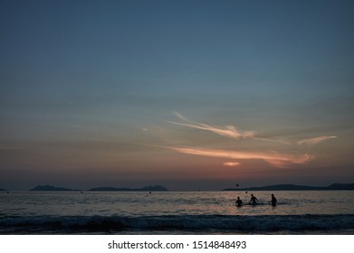 Sunset On The Beach Of Samil De Vigo. Rías Baixas, Pontevedra, Galicia, Spain