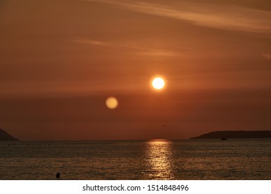 Sunset On The Beach Of Samil De Vigo. Rías Baixas, Pontevedra, Galicia, Spain