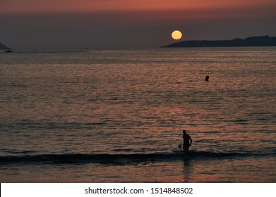 Sunset On The Beach Of Samil De Vigo. Rías Baixas, Pontevedra, Galicia, Spain