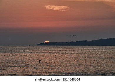 Sunset On The Beach Of Samil De Vigo. Rías Baixas, Pontevedra, Galicia, Spain