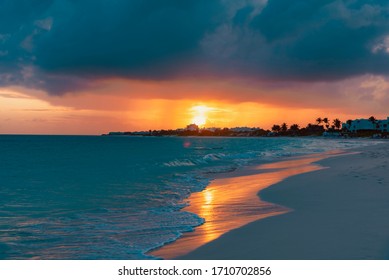 Sunset On The Beach Of Shoal Bay East Anguilla Island Caribbean Sea