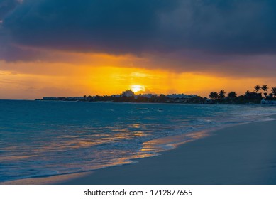 Sunset On The Beach Of Shoal Bay East Anguilla Island Caribbean Sea