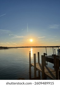 Sunset on boating dock in the fall