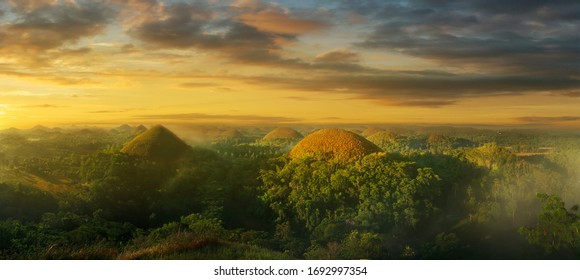 Sunset On The Chocolate Hills  In Bohol Island -Philippines 