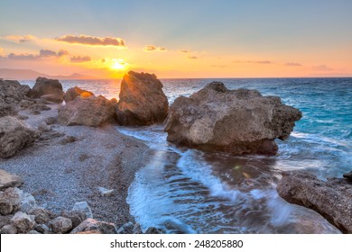 Sunset On The Coast At Rhodes Greece Europe