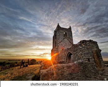 Sunset On Derelict Church In Somerset 