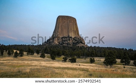 Sunset on Devils Tower Rising in the Distance, Devils Tower National Monument, Wyoming