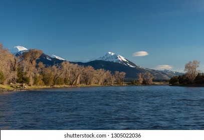 Sunset on Emigrant Peak in Montana as viewed from the Yellowstone River in the Paradise Valley Montana.