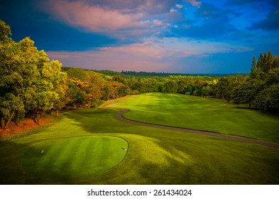 Sunset on a Fairway at a Golf Course