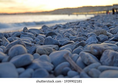 Sunset On The French Riviera (Cote D'Azur). Pebble Beach. Nice 