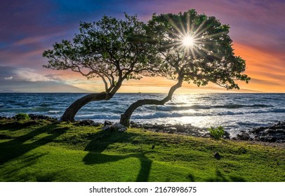 Sunset on the island of Maui. Maui sunset landscape. Maui beach at sunset. Sunset Maui - Shutterstock ID 2167898675