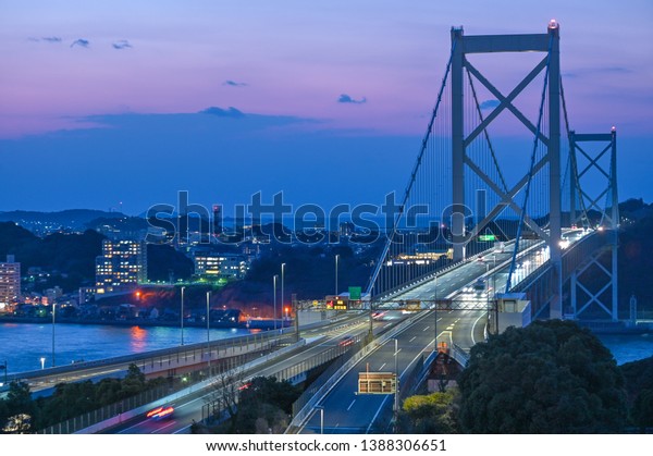 Sunset On Kanmon Strait Kanmon Bridge Stock Photo Edit Now