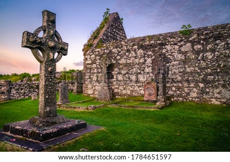 Sunset on Kildalton Chapel, Isle of Islay, Scotland, UK