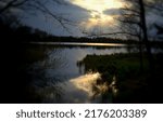 Sunset on the lake with clouds