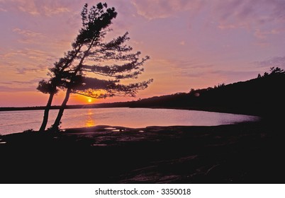 Sunset On Lake In Georgian Bay Of Ontario Canada