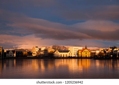 Sunset On Lake Tjörnin, Reykjavík, Iceland