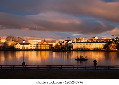 Sunset On Lake Tjörnin, Reykjavík, Iceland