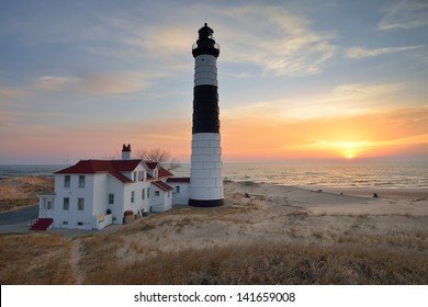 Sunset On Lake Michigan Big Sable Point Lighthouse. USA