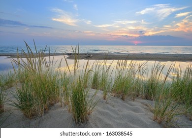 Sunset on Lake Michigan sand dunes near Pentwater