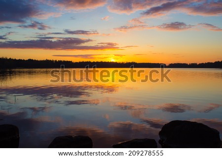 Sunset on the lake Vuoksa