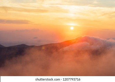 
sunset on the mountain at an altitude of 2061 meters Ukraine, Goverla National Park
