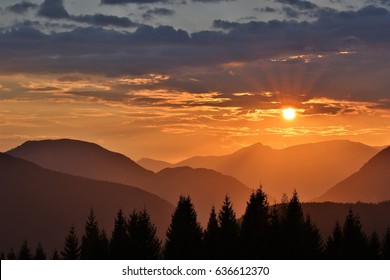 Sunset On Mountains