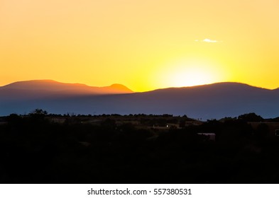 Sunset On Mountains In Santa Fe, New Mexico