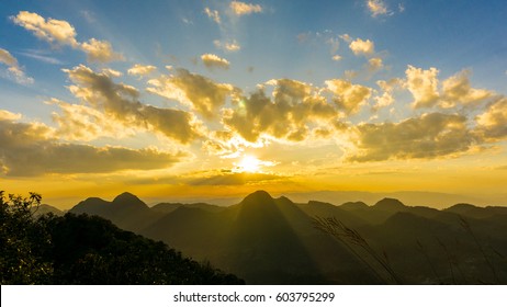 Sunset On Mountian With Colorful Sky And Cloud