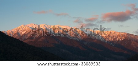 Sunset on Mt Bogong, the highest peak in the Victorian alps, Australia