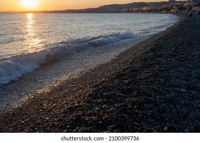 Sunset On Nice Beach In Winter