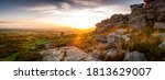 Sunset on Pew Tor on Dartmoor looking over the Tamar Valley into Cornwall