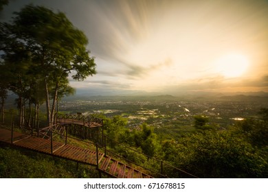 A sunset on Phu Bo Bit mountain in Loei Province, Thailand