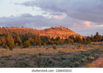 Sunset On Red Rocky Hill In Klamath County, Oregon